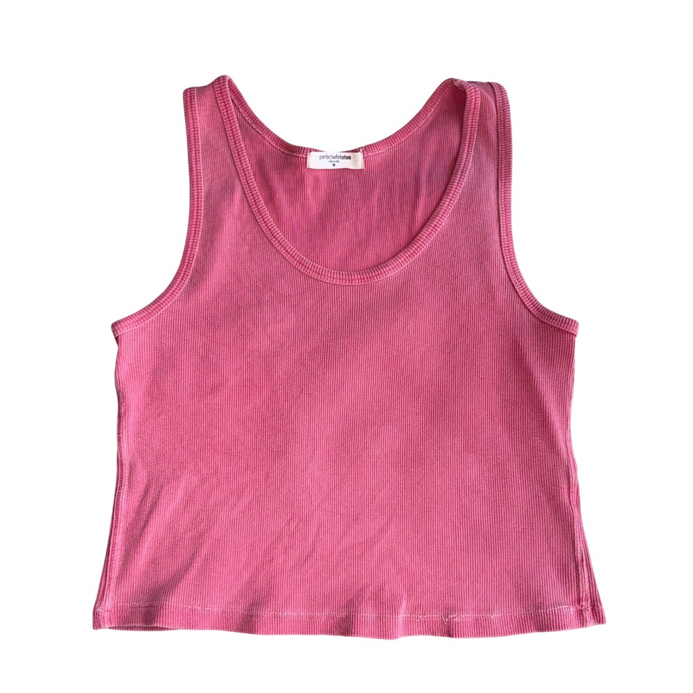 perfectwhitetee Ribbed Tank Top Women Medium Pink Good Scoop Neck Cotton Blend